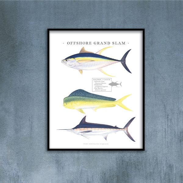 11x14 Offshore IGFA Grand Slam; Yellowfin, Dolphinfish, Blue Marlin; IGFA grand slam; grand slam print