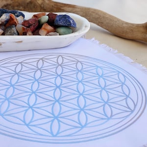 Flower of Life Silver Cloth Crystal Grid | 12" x 12" Sacred Geometry Altar Cloth for Crystal Healing Stones