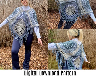 The Mandala Effect Poncho Pattern - Crochet Poncho Boho Geometry Shawl Pattern