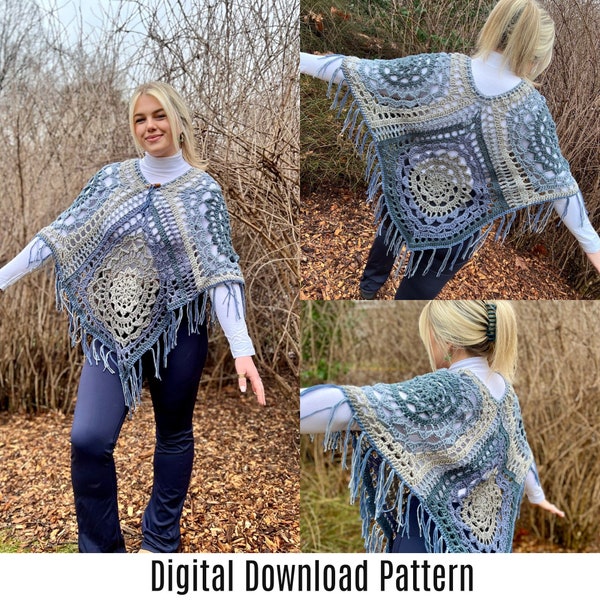 The Mandala Effect Poncho Pattern - Crochet Poncho Boho Geometry Shawl Pattern