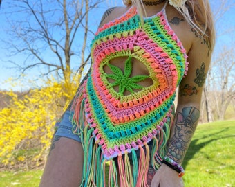 Crochet Halter Top Pattern: Trippy Festival Crop Top (PDF)