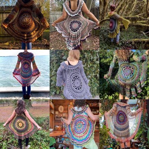 May include: A collection of colorful crochet tops with different designs and colors. The tops are made with a variety of yarns and have a variety of different styles, including hooded, sleeveless, and long-sleeved.