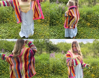 Crochet Ruana Pattern: Beginner Friendly Hooded Cardigan (PDF)