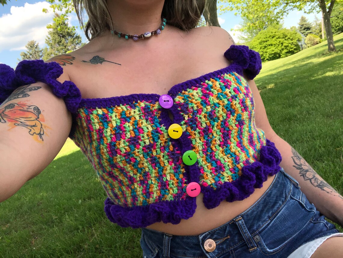 S/M Frilly Crochet Top Handmade Fun Crochet Crop Top Summer | Etsy