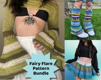 3 Pattern Bundle - Fairy Flares Pattern Bundle - Leg Warmers, Shrug and Skirt Crochet Pattern Deal