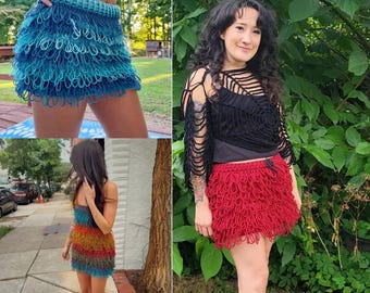 Crochet Shaggy Fringe Skirt/Dress Pattern: Boho Festival Outfit (PDF Pattern)