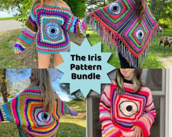 4 Pattern Bundle - The Third Eye Crochet Series - Crochet Poncho, Sweater and Shrug Pattern - Crochet Eye Squares