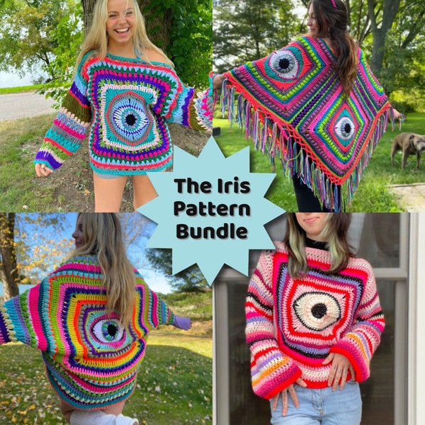 4 Pattern Bundle - The Third Eye Crochet Series - Crochet Poncho, Sweater and Shrug Pattern - Crochet Eye Squares