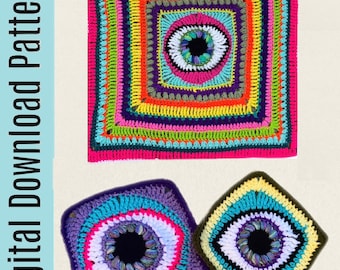 Versatile Eye Pattern - Third Eye Trippy Granny Square Crochet Pattern - Eye Square Eye Sweater Pattern