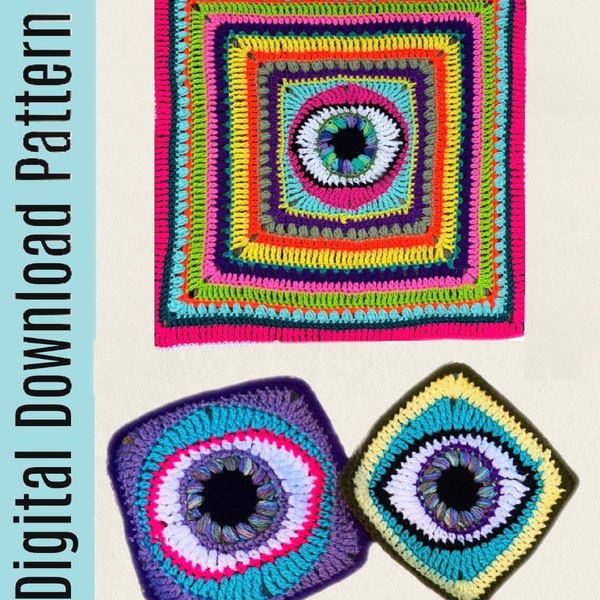 Versatile Eye Pattern - Third Eye Trippy Granny Square Crochet Pattern - Eye Square Eye Sweater Pattern