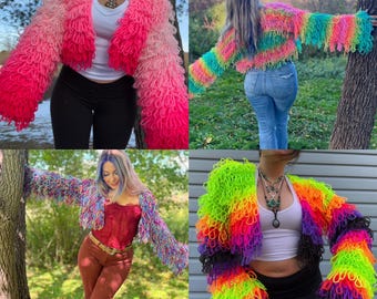 The Shaggy Loop Cardigan Pattern - The Knotty Loophole Fringe Hippie Sweater Pattern