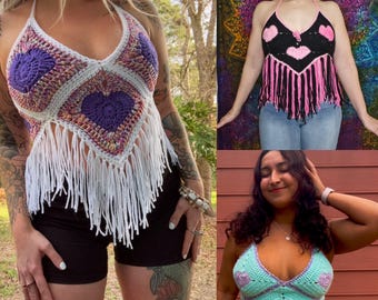 Forget-Me-Knot Top Pattern - Valentine’s Day Crochet Heart Pattern - Crochet Heart Square Crop Top