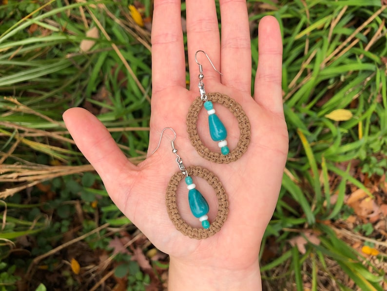 Handmade Psychedelic Boho Jewelry Hemp Earrings Hoop Earrings Hippie Trippy Earring Set Hemp Jewelry