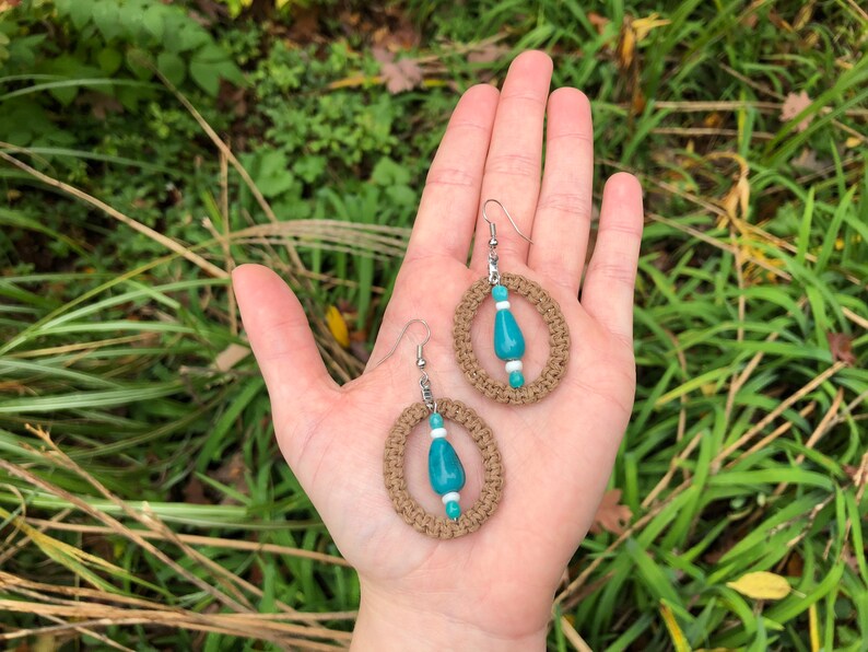 Handmade Psychedelic Boho Jewelry Hemp Earrings Hoop Earrings Hippie Trippy Earring Set Hemp Jewelry