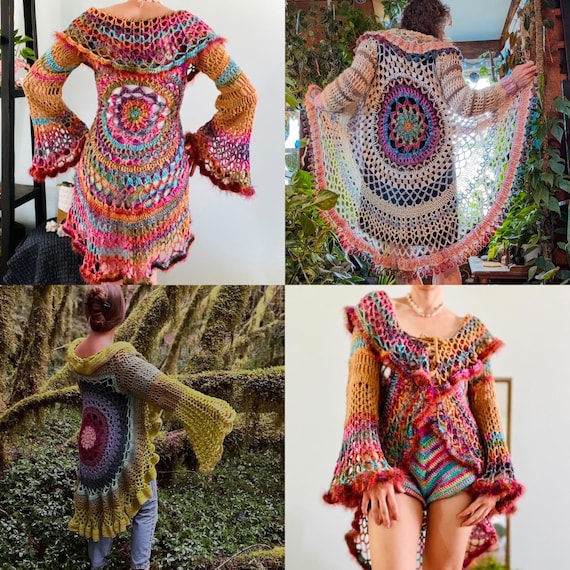 Crochet Mandala Duster Vest Pattern: Trippy Boho Cardigan (Digital Download)