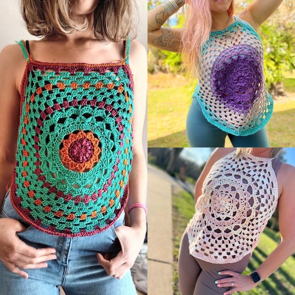 PDF Crochet Mandala Coverup Crop Top - Mesh Strand Tank Mandala Muster