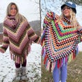 Top Down Poncho Sweater Crochet Pattern - Granny Shawl with Sleeves and Turtleneck Crochet Sweater