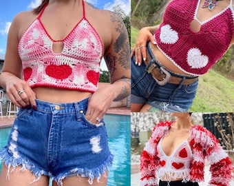 The Sweetheart Top Pattern - Crochet Valentine’s Day Heart Crop Top - Holiday Crochet Pattern Heart Granny Square