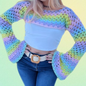 AstroKnot Shrug Pattern - Granny Crochet Cropped Shrug, Bell Sleeve Bolero Flared Sleeve Crochet Cropped Top Pattern