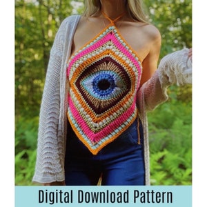 The Diamond Top Pattern - Digital Download ONLY - PDF Pattern - Trippy Third Eye Crochet Top - Halter Granny Square Top