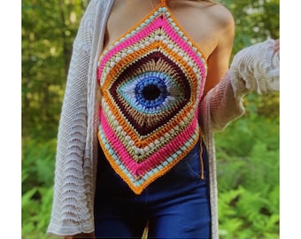 Trippy Third Eye Crochet Halter Top Pattern (Digital Download)