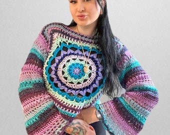 PDF - Mandala Effect Sweater Pattern - Sacred Geometry Boho Cardigan Mandala Sweater