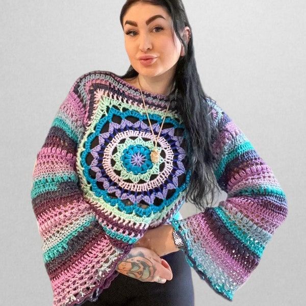 PDF - Mandala-Effekt Pullover Muster - Heilige Geometrie Boho Strickjacke Mandala Pullover