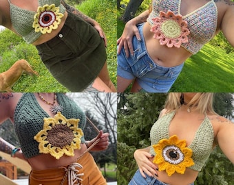 Crochet Flower Bralette Pattern: Boho Crop Top (PDF Downloadable Pattern)