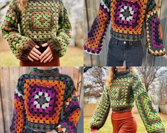 Crochet Granny Square Sweater Pattern: Beginner Friendly Cardigan (Digital Download)