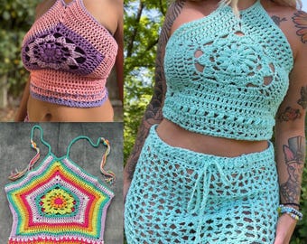 Crochet Halter Top Pattern: Boho Flower Mandala Crop (PDF Pattern)