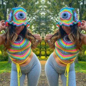 Bucket Hat Pattern - All Eyes on Me Bucket Hat - Crochet Pattern PDF Digital Download - Psychedelic Trippy Evil Eye Hat
