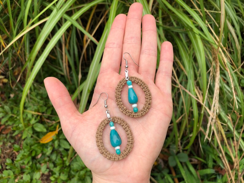 Handmade Psychedelic Boho Jewelry Hemp Earrings Hoop Earrings Hippie Trippy Earring Set Hemp Jewelry