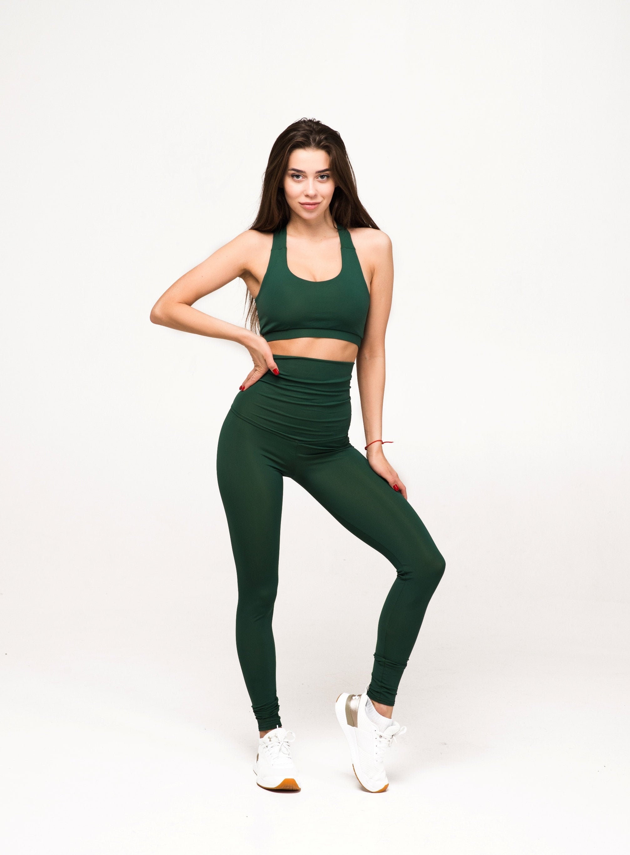 Green High Waist Leggings/Green Leggings/Green Sports Etsy