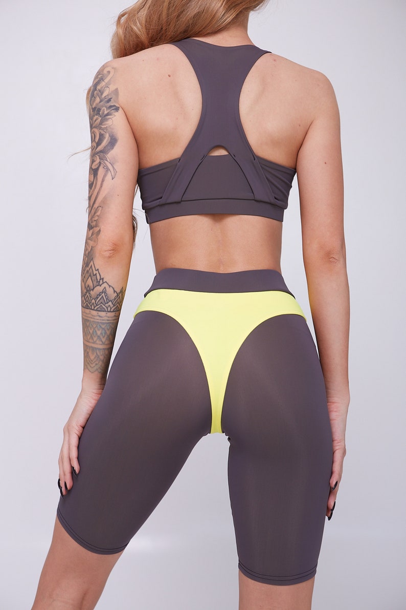 Grey-and-Yellow Tracksuit Women/'s Tracksuit Tracksuit With Long Shorts Yoga Tracksuit Tracksuit With Sports Bra Tracksuit For Running
