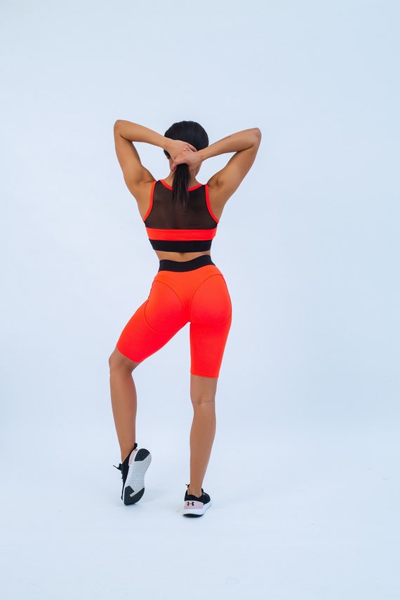 Pantaloncini Da Ciclismo Skins Donna &ndash; Neri E Arancioni &ndash; Imbottiti E Traspiranti &ndash; Nuovi Con Etichette