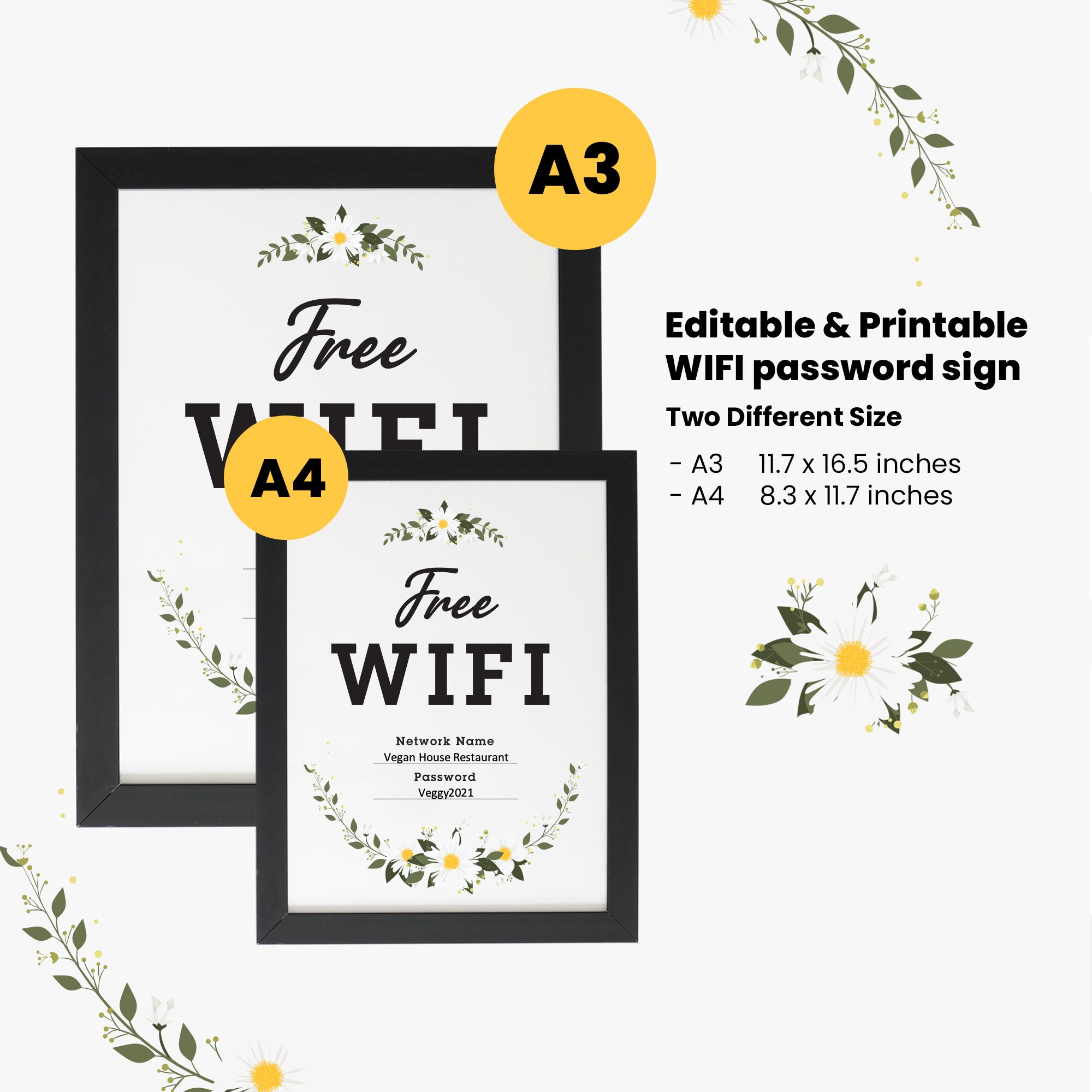 Printable Wifi Sign Editable Wifi Sign Guest Room Wall Art | Etsy