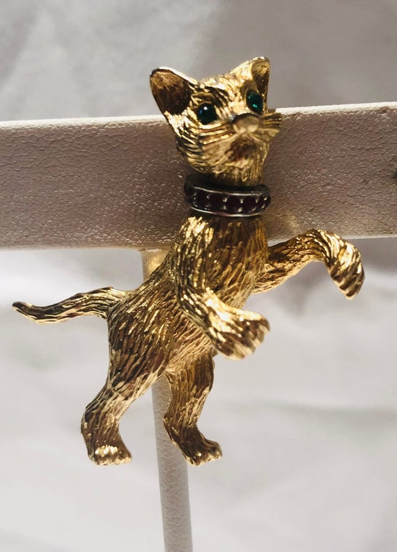 Vintage Gold Plated Cat Brooch Hattie Carnegie