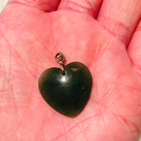 Vintage Dark Green Jade Heart Pendant