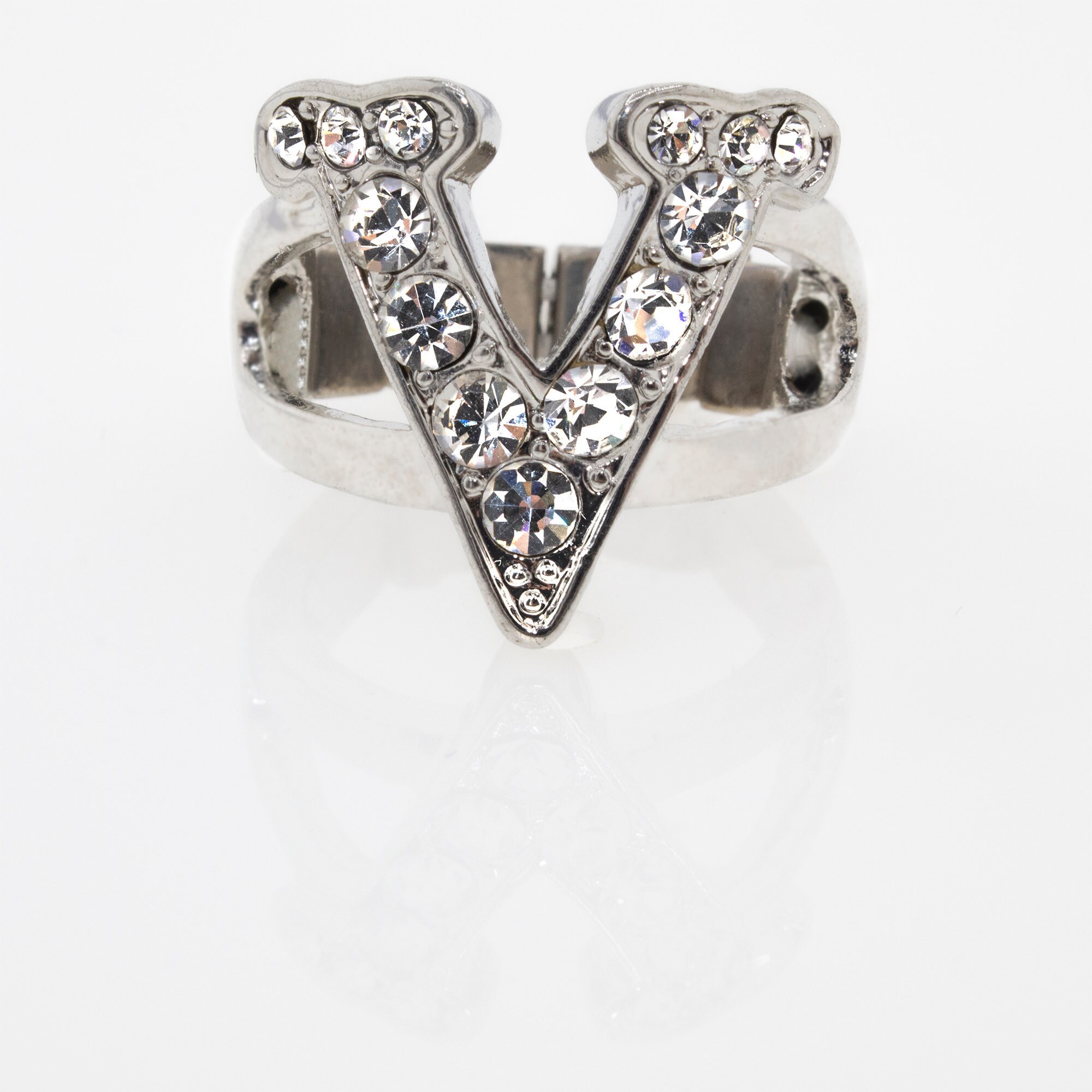 Letter V Stretchable Ring in Silver Tone. Initial Jewelry. Etsy UK