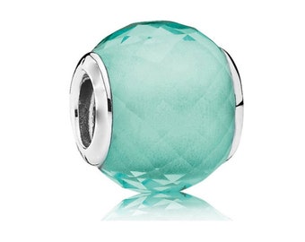PANDACHARMS Small Turquoise Faceted Glass Charm 925 Silver fits Pandora Moments