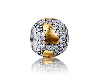 PANDACHARM GOLDEN CAT Pavé Charm 925 silver with stones fits Pandora Moments
