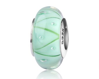 PANDACHARMS Green Zigzag Glass Charm 925 Silver Goes with Pandora Moments