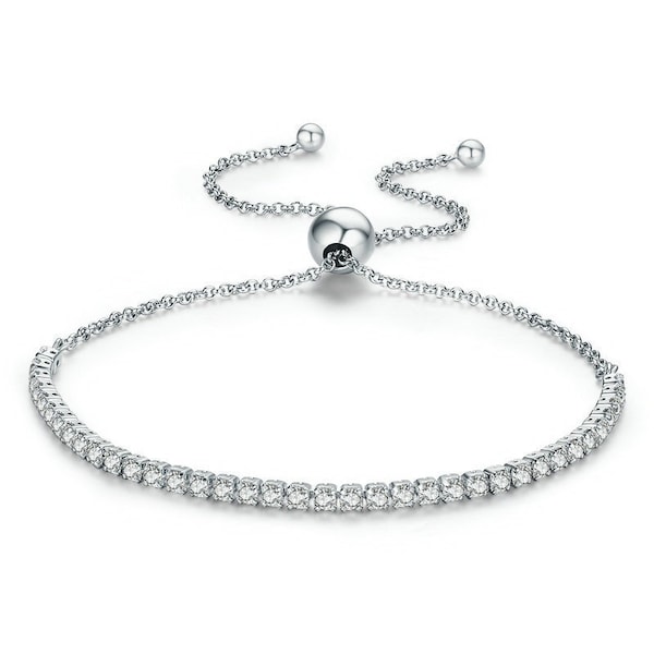PANDACHARMS Sparkling tennis bracelet made of 925 sterling silver with zirconia stones, length adjustable 15-22 cm