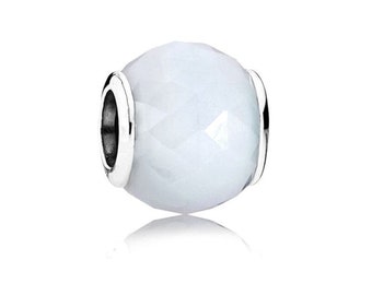 PANDACHARMS Small White Faceted Glass Charm with 925 Sterling Silver sleeve fits Pandora Moments