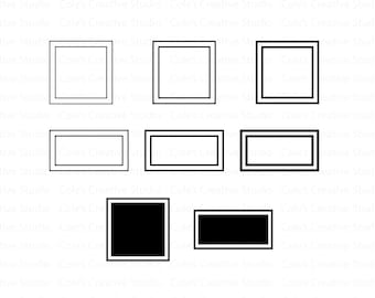 May include: A set of eight black and white frames, some with double borders. The frames are in various sizes and shapes, including square and rectangular.