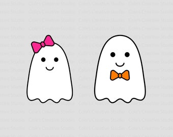 Söta spöken med rosetter Svg-paket, spöksvg, bu-svg, spökclipart, söt spöksvg, Halloween-svg, kuslig svg, spöksvg, spökrosett SVG