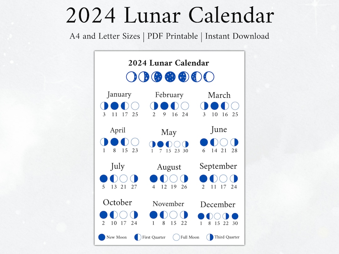 Calendario Lunar 2024 Calendario de Fases Lunares Calendario Etsy España