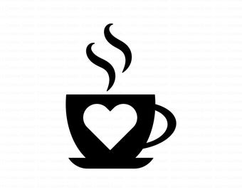 Dampende koffiekopje hart Svg, koffiekopje Svg, koffiemok Svg, Barista Clipart, koffiekopje met stoom, koffiekopje Clipart, koffieliefhebber Svg