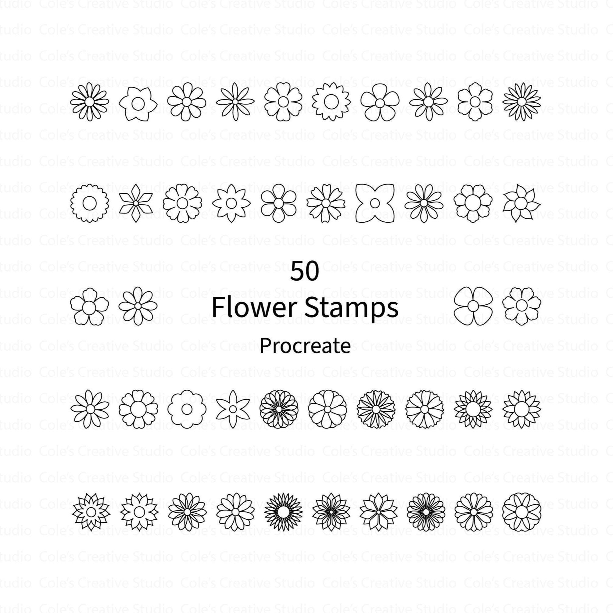 50 Flower Outline Brush Stamps, Flower Stamp Brushes for Procreate ...