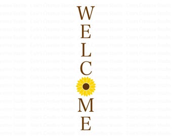 ようこそひまわりポーチサイン SVG、秋のポーチサイン SVG、ようこそポーチサイン SVG、秋 SVG、秋のようこそサイン SVG、秋の縦型サイン SVG